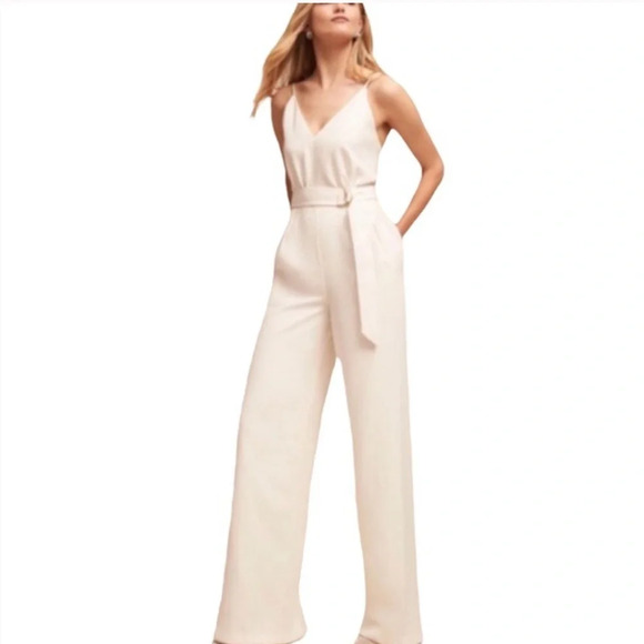 JILL JILL STUART EUC Isla White Wide Leg Jumpsuit Belted 4 - Picture 1 of 15